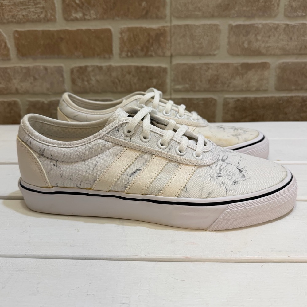 Adidas Adiease Marble Shoes Mens Sz 8 White Gray Canvas Low Top Sneakers